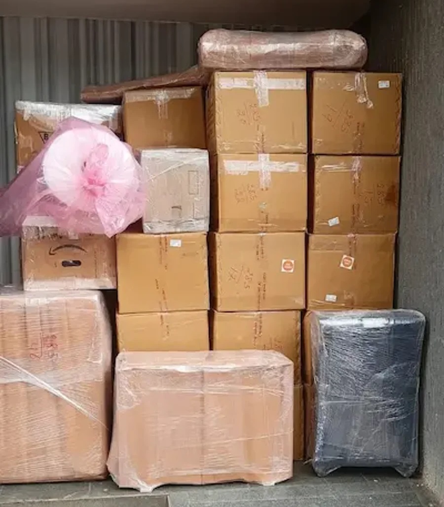 Cartons and furniture packed for transport